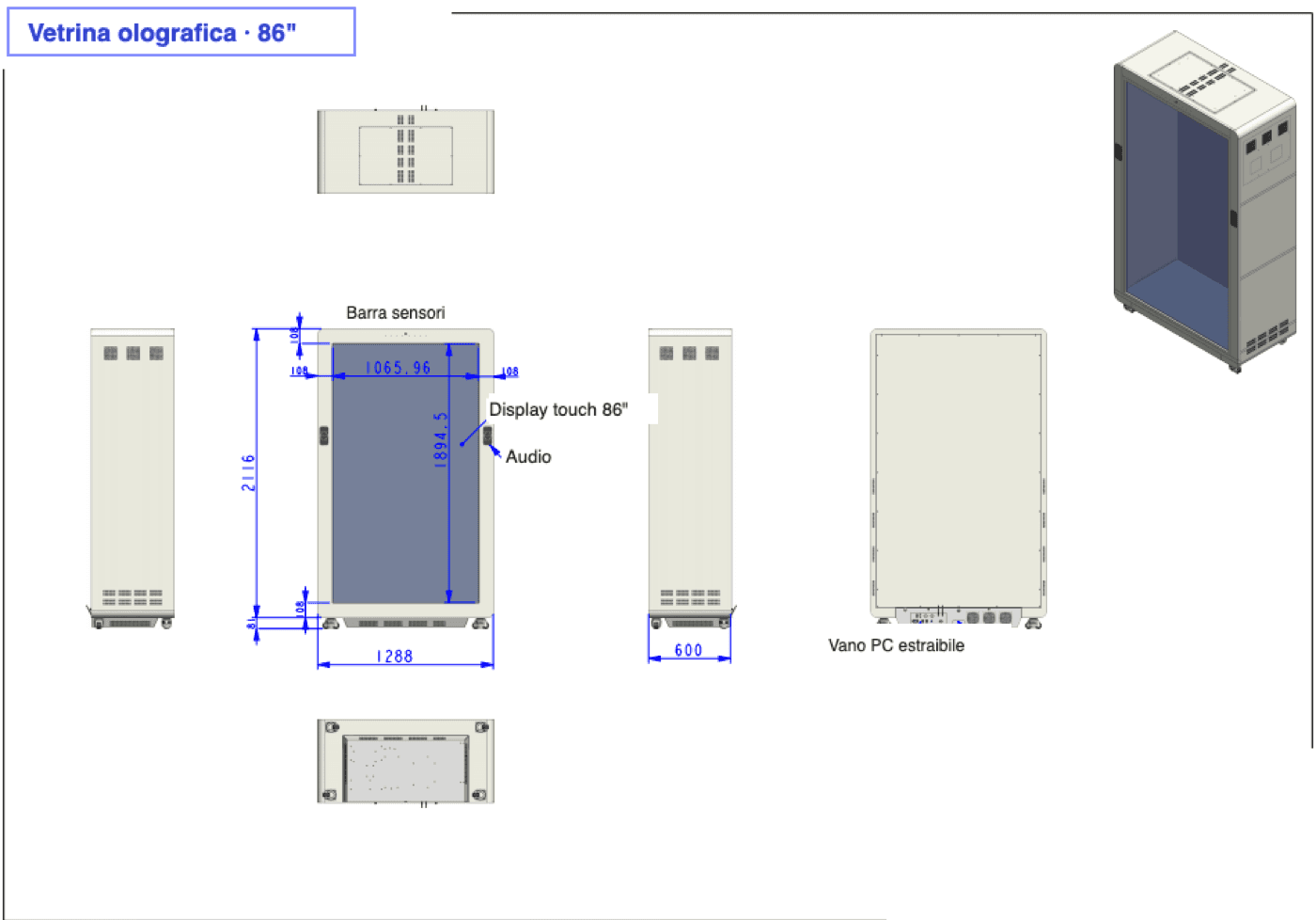 Disegno tecnico quotato del Vis a Vis 86″